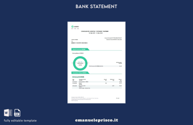 modello word di estratto conto bancario del conto bancario Cina ZA in stile veri